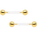 9/16 Clear Bioplast Barbell Gold Tone Push In Ball Nipple Ring Set