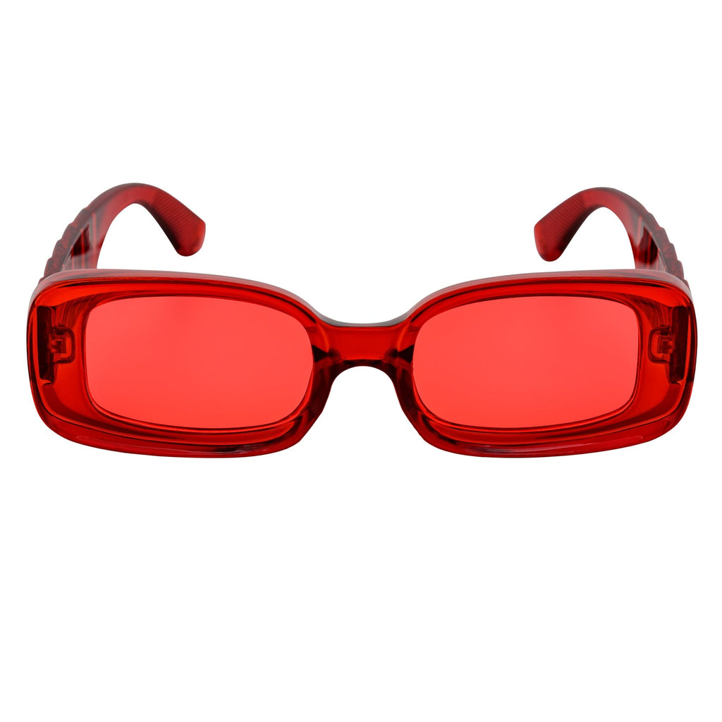 ASHER - Small Thick Frame Rectangle Sunglasses 90s Fashion Clear Red Red Tint