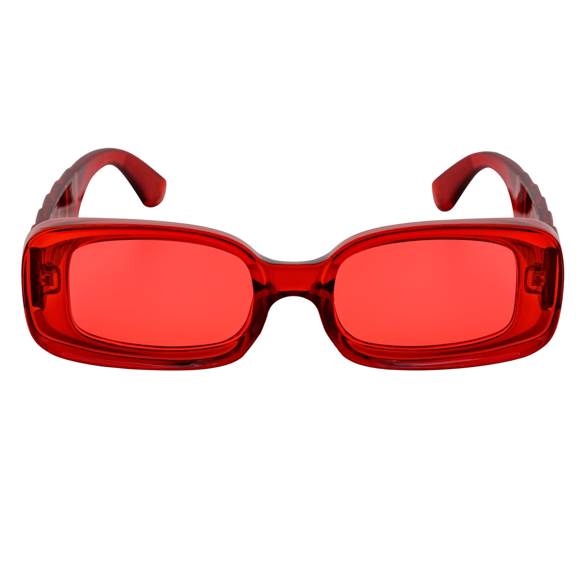ASHER - Small Thick Frame Rectangle Sunglasses 90s Fashion Clear Red Red Tint