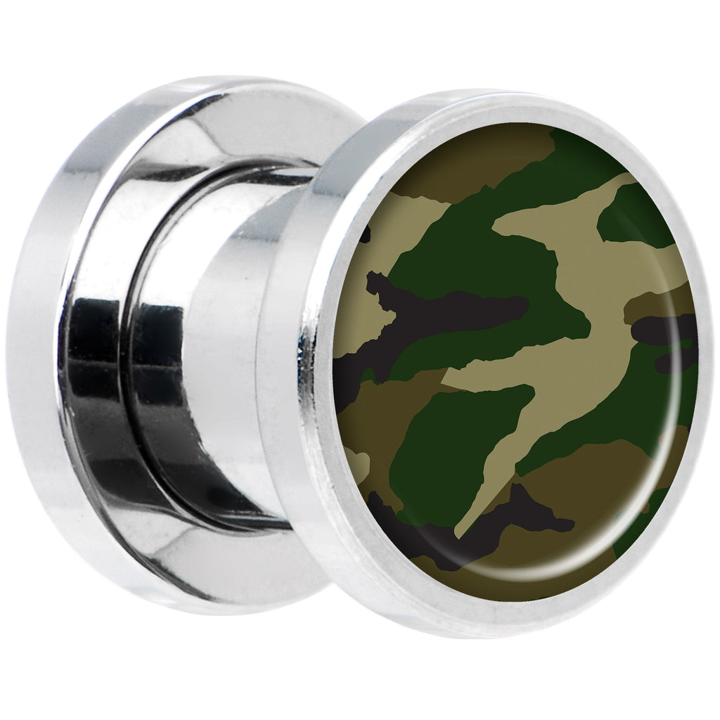 Woodland Camo Print Steel Screw Fit Plug Set 0G