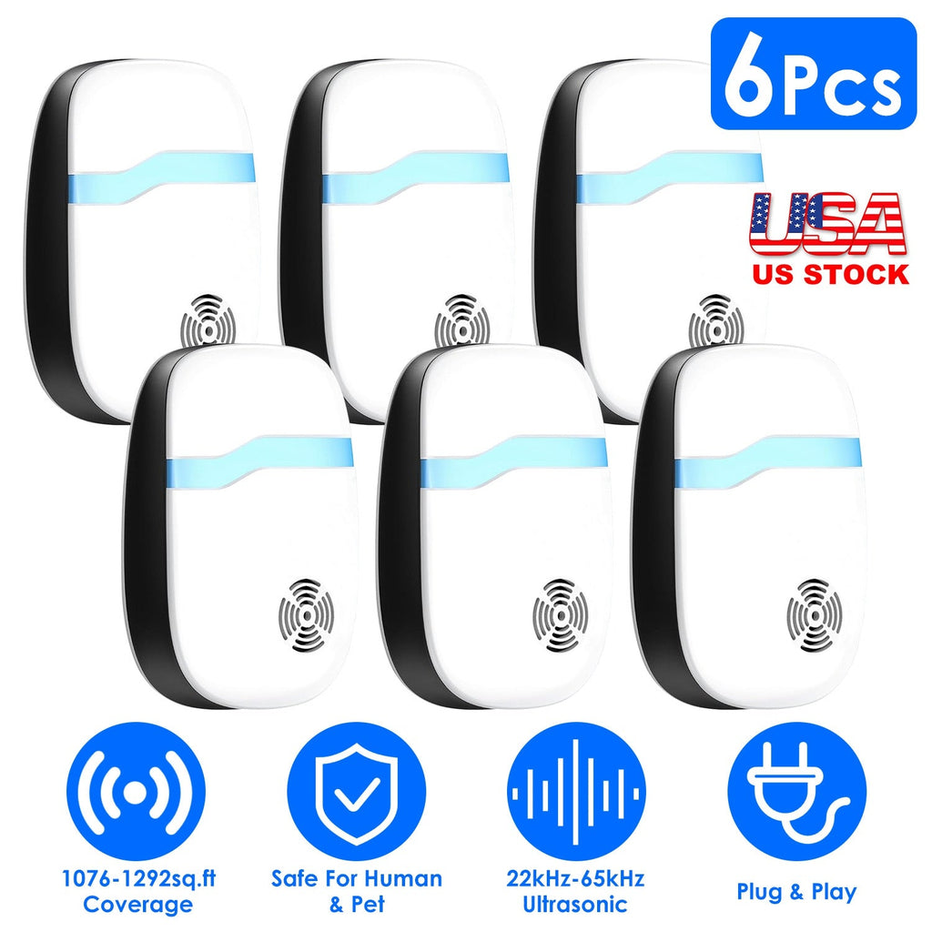 6 Packs Ultrasonic Pest Repellers Electric Plug-In Indoor Pest Control Mouse Repellent Chaser Deterrent Rodent Chaser for Home Kitchen Office Warehous