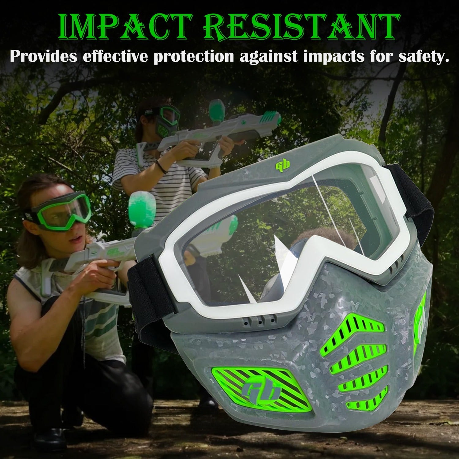 [Not Allowed to Sell on Amazon] Gel Blaster Glow in The Dark Elite Face Mask Full Face Tactical Mask with Detachable Goggles Adjustable Headband Vente