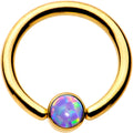 14G 3/8 Purple 4mm Faux Opal Gold IP Disc BCR Captive Ring