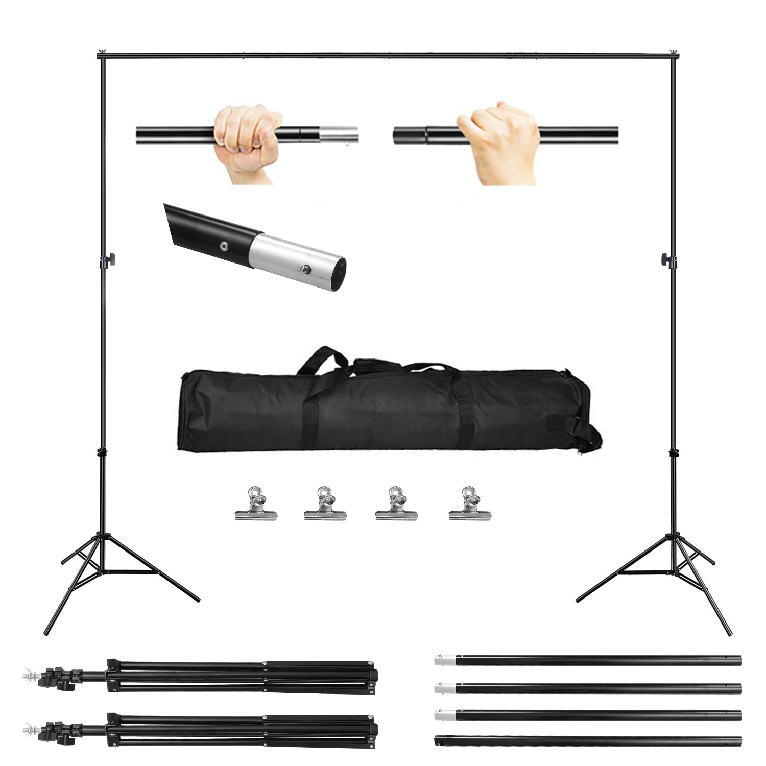 6.5 x 10ft Photo Video Studio Backdrop Background Stand Adjustable Heavy Duty Photography Backdrop Support Stand Set with Carrying Bag Clamps