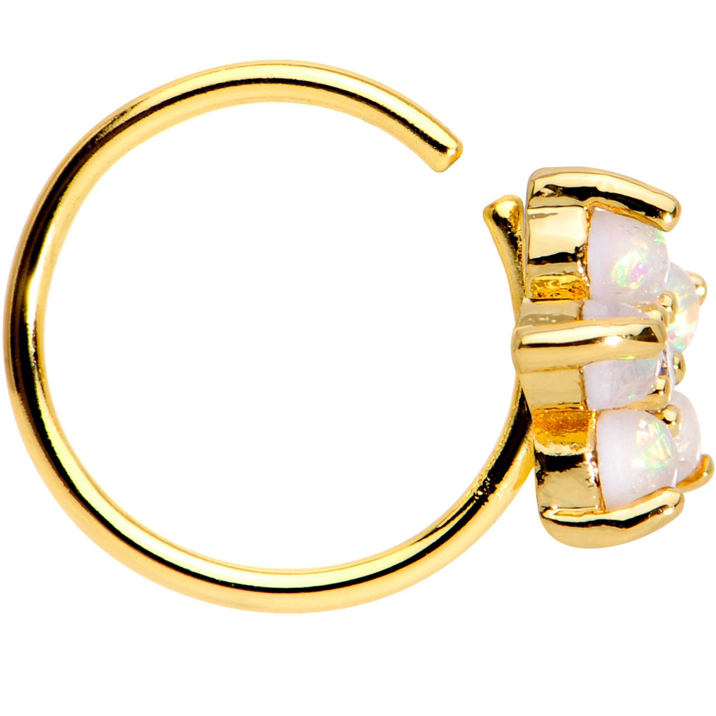 20G Clear CZ White Faux Opal Gold Tone Flower Circular Ring