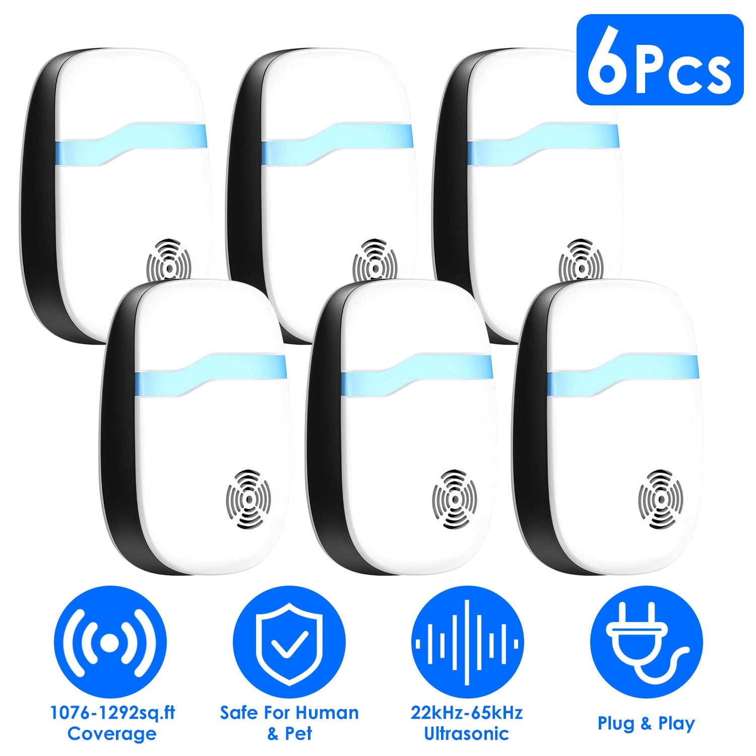 6 Packs Ultrasonic Pest Repellers Electric Plug-In Indoor Pest Control Mouse Repellent Chaser Deterrent Rodent Chaser for Home Kitchen Office Warehous