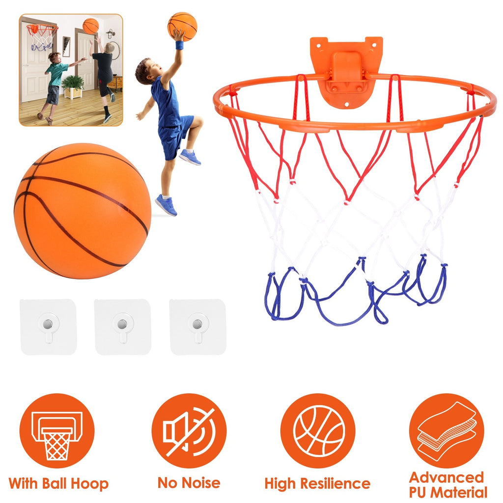 Silent Basketball with Ball Hoop Foam Bouncing Silent Basketball Uncoated High Density Foam Ball Indoor Low Noise Training Ball