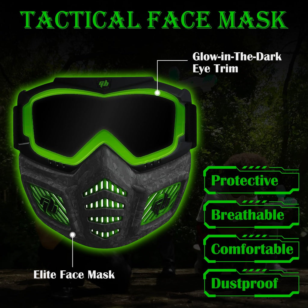 [Not Allowed to Sell on Amazon] Gel Blaster Glow in The Dark Elite Face Mask Full Face Tactical Mask with Detachable Goggles Adjustable Headband Vente
