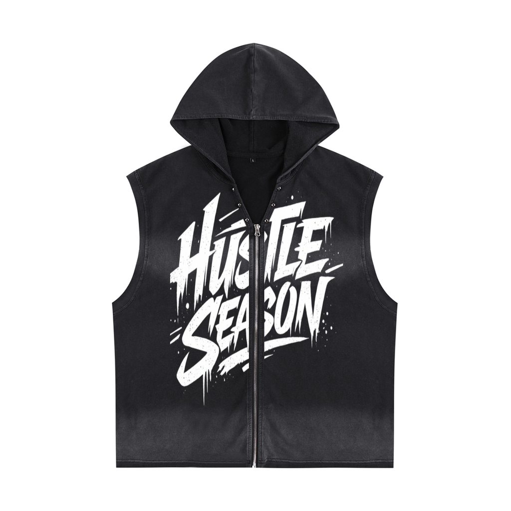 Vintage Washed Zip-Up Hooded Tank Top