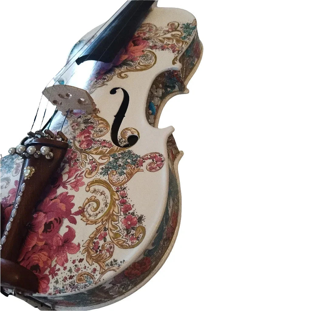 Gilded Age Violin Outfit | Crystal & Pearl Tailpiece, Carbon Fiber Bow