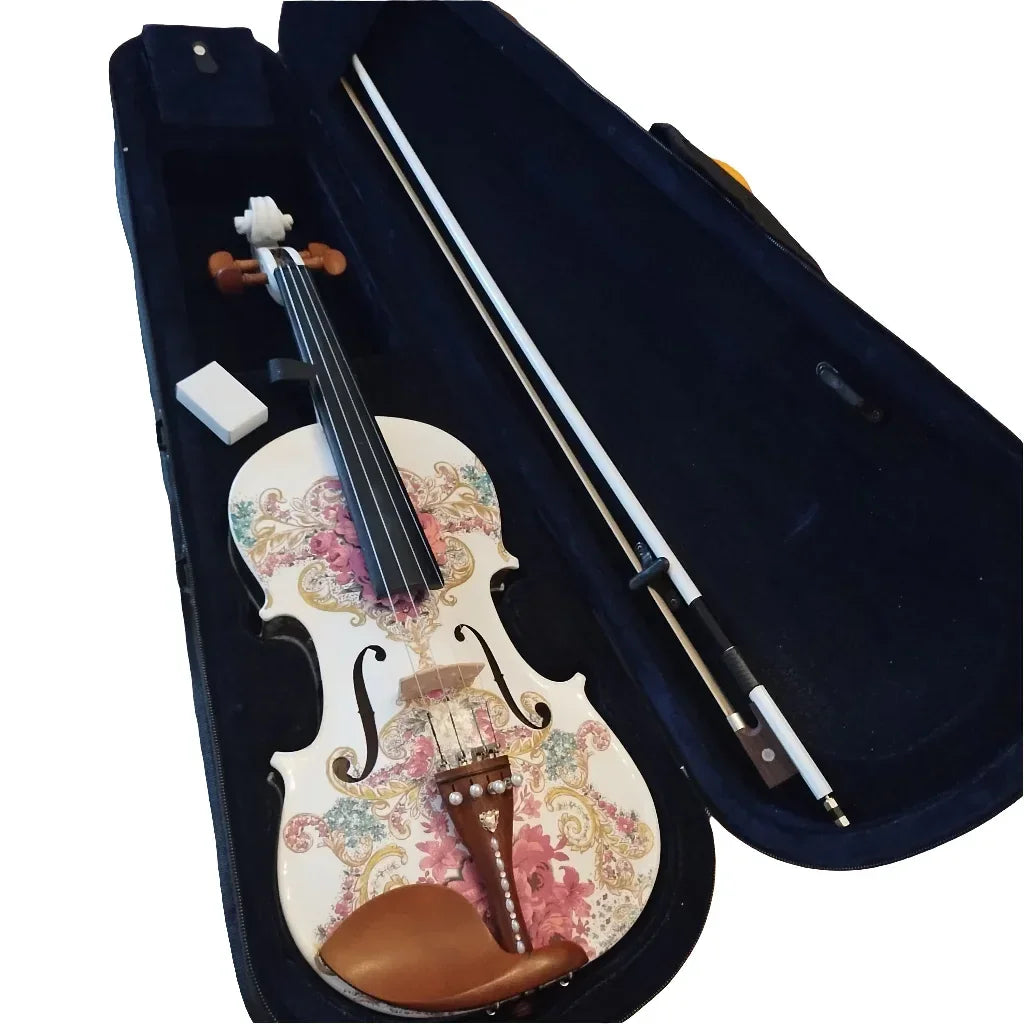 Gilded Age Violin Outfit | Crystal & Pearl Tailpiece, Carbon Fiber Bow