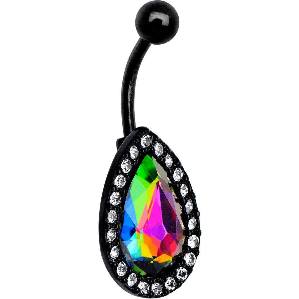 Clear Aurora Gem Black Anodized Teardrop Mirror Belly Ring