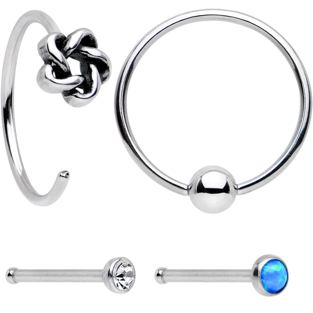 20G Blue Faux Opal Funky Nose Bone Captive Ring Pack Set of 4