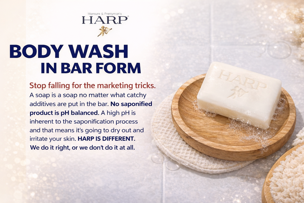 HARP® Exfoliating Body Wash Bar – pH Balanced Syndet Cleanser with Bamboo Powder, FRAGRANCE-FREE, Soap-Free & No Lye, Non-Comedogenic, Gentle Exfoliation for Smooth Skin, 5 oz