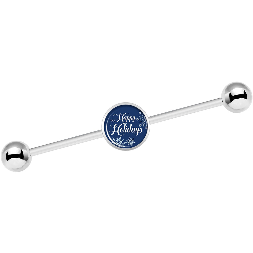 14G Happy Holidays Snowflake Industrial Barbell 37mm
