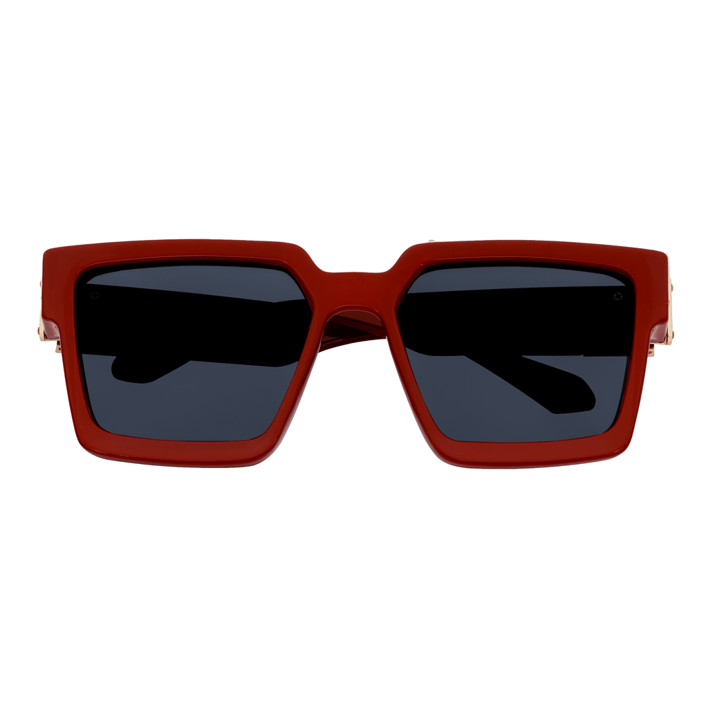 BILLIONAIRE - Large Square High Fashion Square Sunglasses Red-Gold Smoke Tint