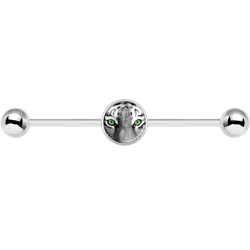 14G Black White Tiger Eyes Industrial Barbell 37mm