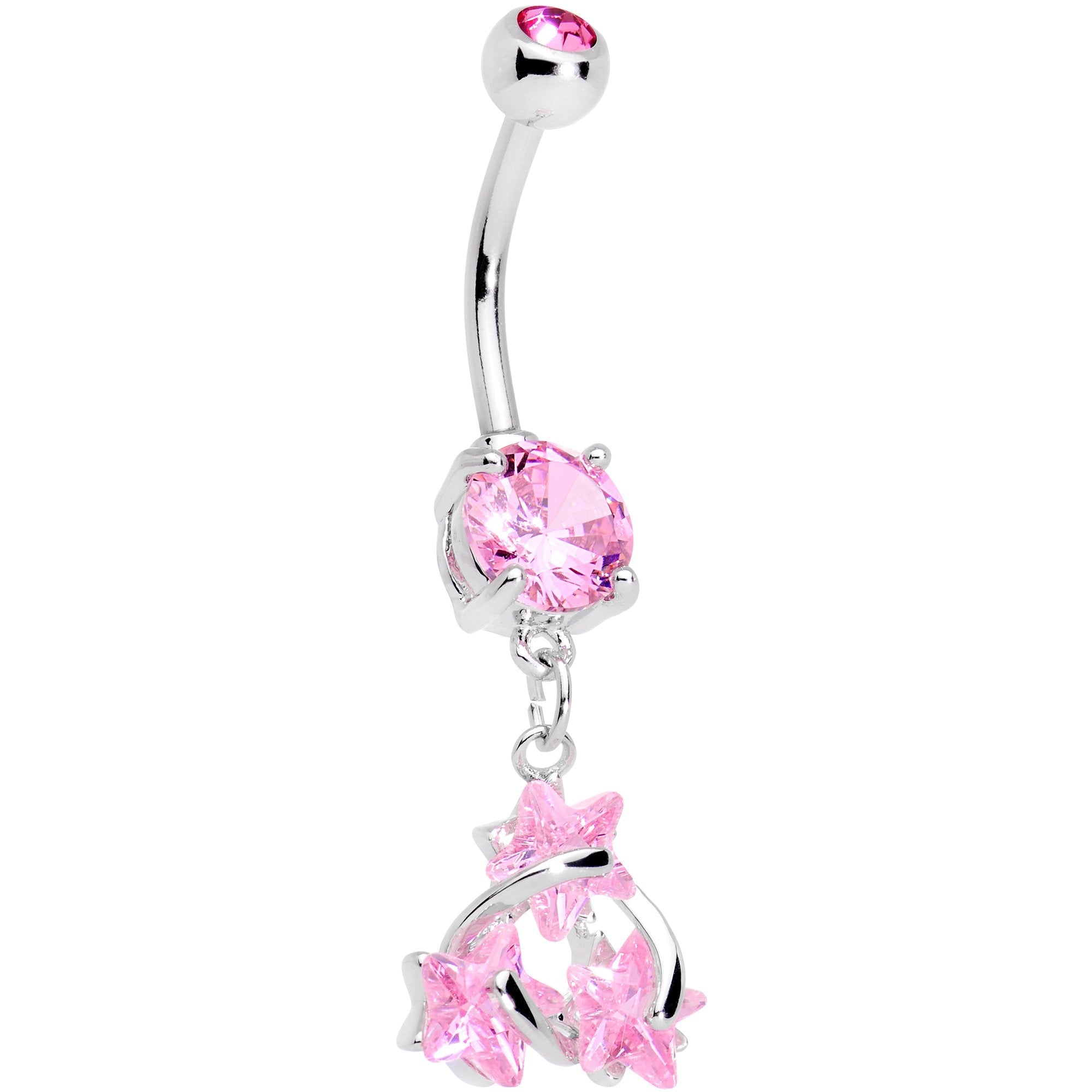 Pink Gem Spiral Knot Dangle Belly Ring