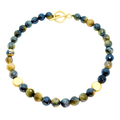 Blue Cream Tigers Eye With Matte Gold Bead Accent Necklace