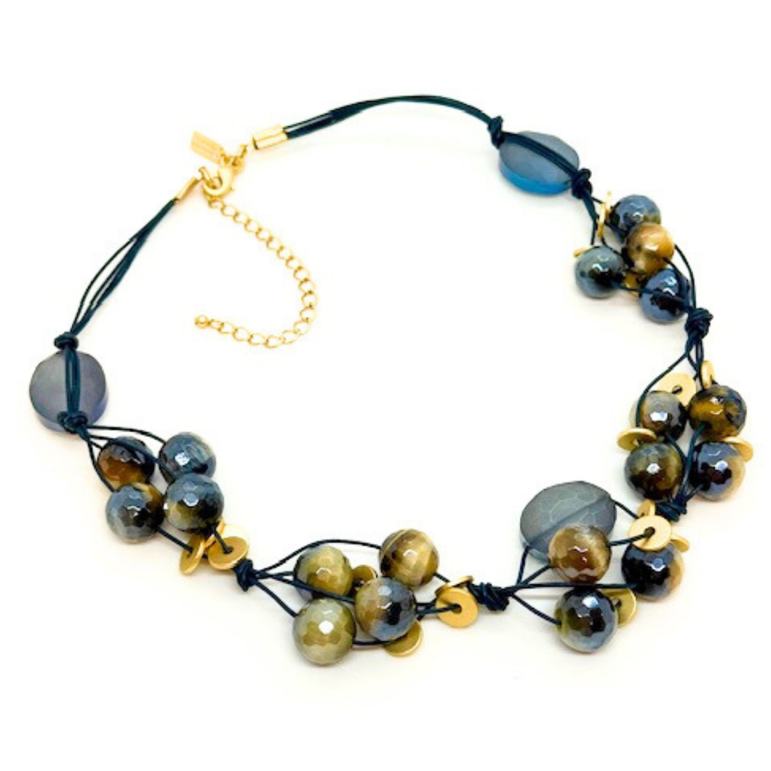 Matte Blue Crystal And Blue Cream Tiger's Eye Woven Necklace