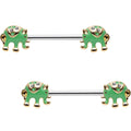 14G 5/8 Clear Gem Green Festive Elephant Barbell Nipple Ring Set