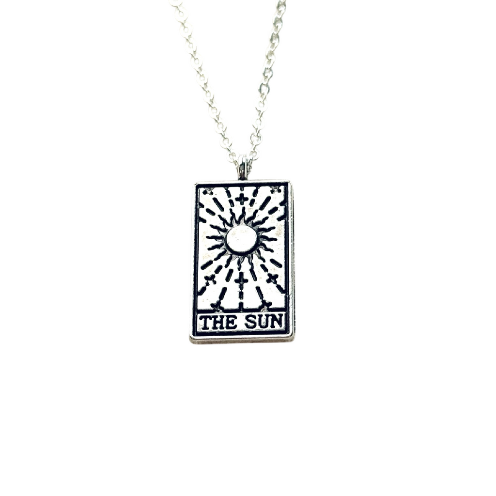 Vintage Tarot Card Necklace Silver Mystic Sun Moon Star Fortune Pendant