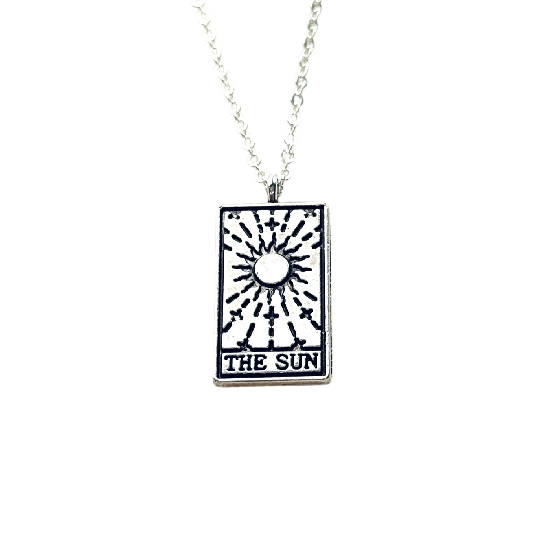 Vintage Tarot Card Necklace Silver Mystic Sun Moon Star Fortune Pendant
