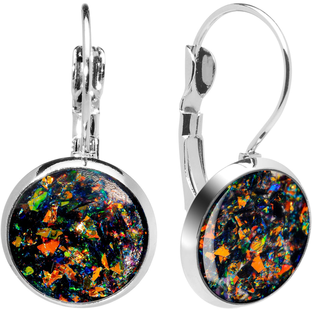 Handcrafted Black Faux Opal Splash Leverback Earrings
