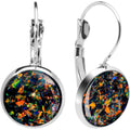 Handcrafted Black Faux Opal Splash Leverback Earrings