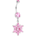 Pink Gem Snowflake Burst Dangle Belly Ring
