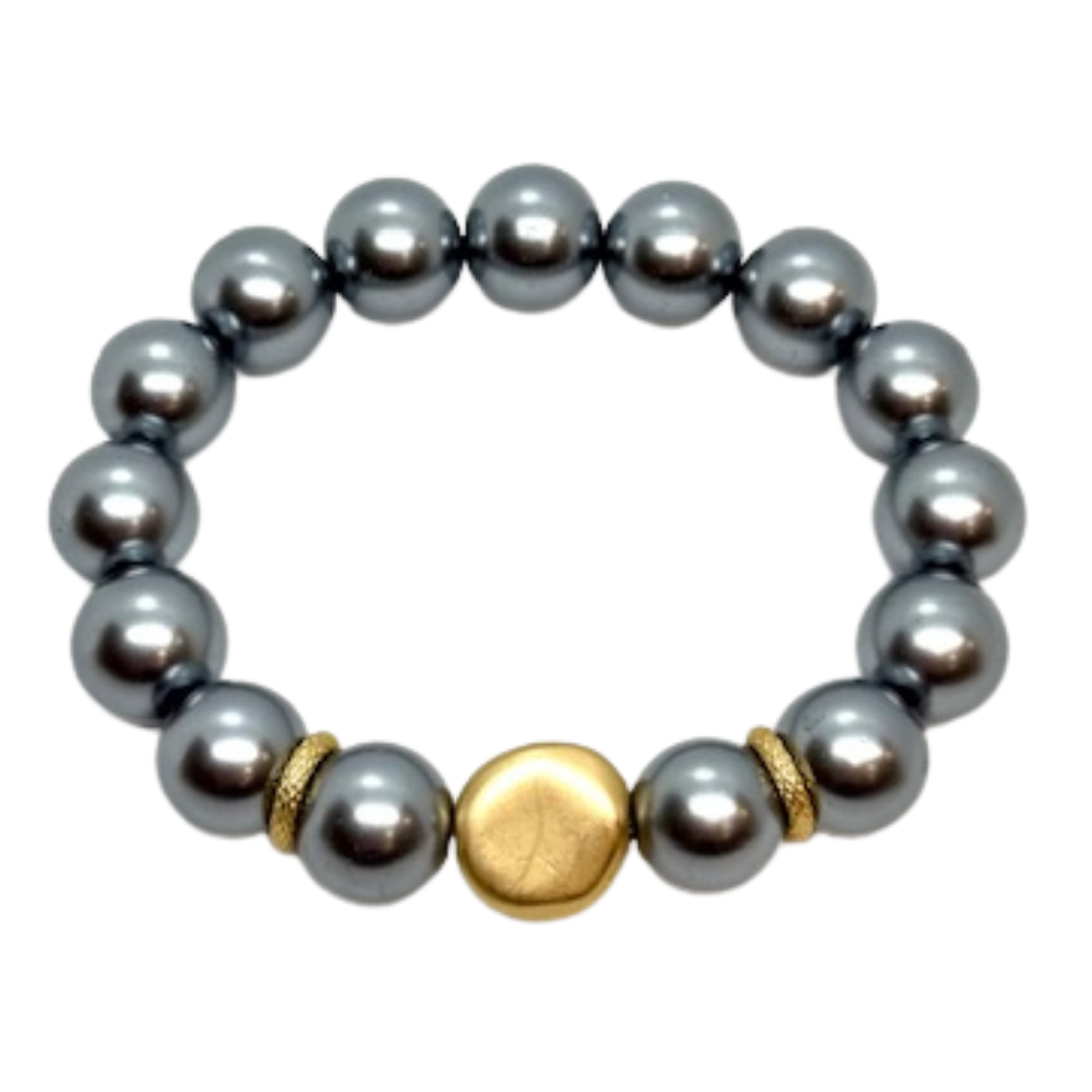 Grey Pearl Bracelet With Matte Gold Nugget Accent