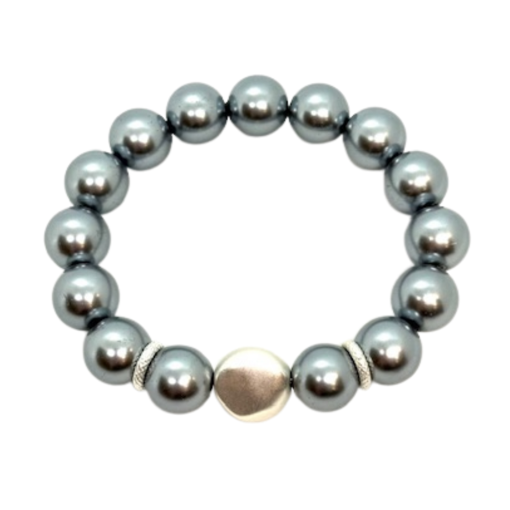 Grey Pearl Bracelet With Matte Silver Nugget Accent