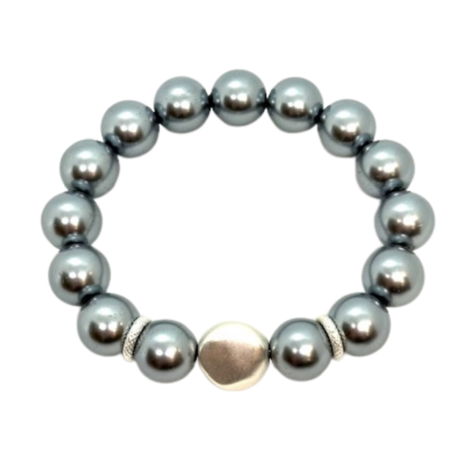 Grey Pearl Bracelet With Matte Silver Nugget Accent