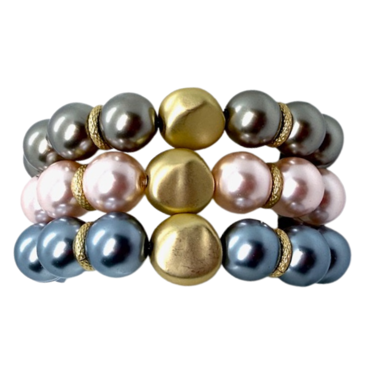 Grey Pearl Bracelet With Matte Silver Nugget Accent