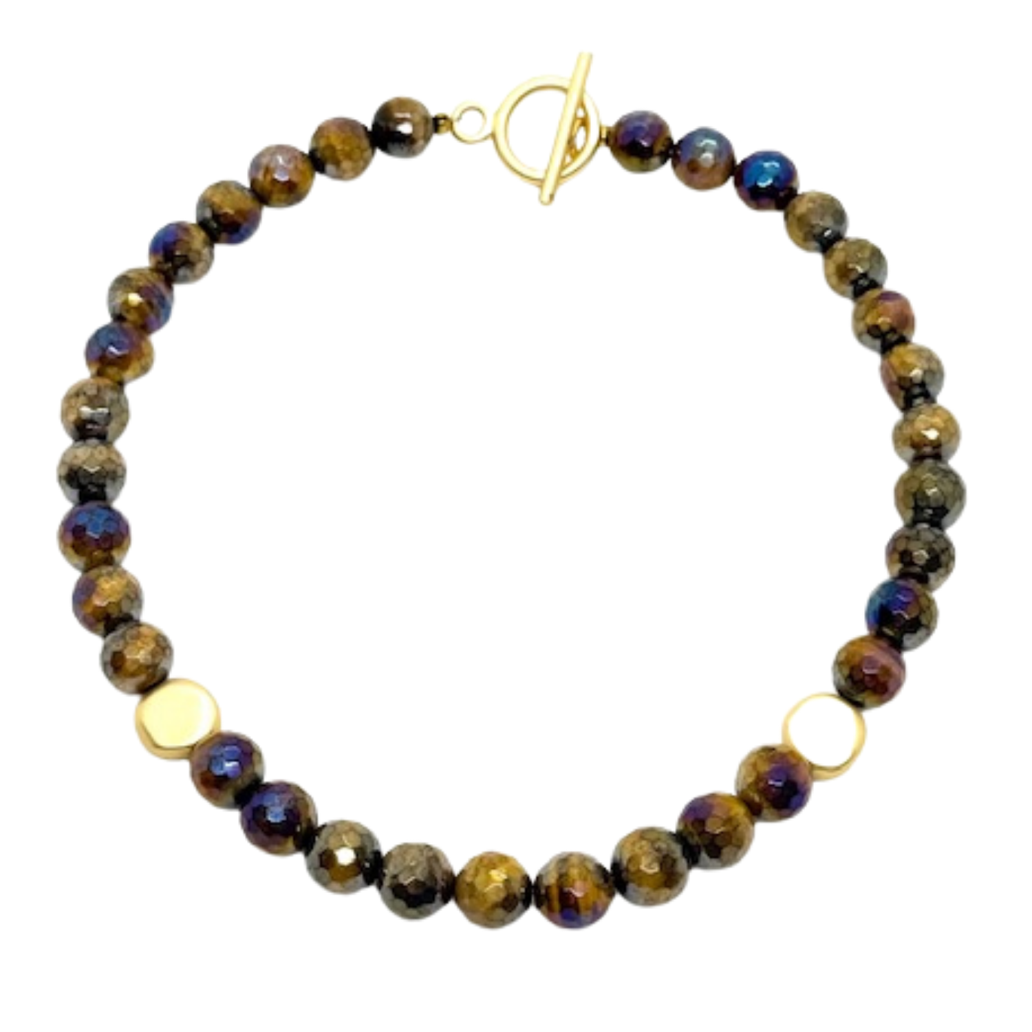 Tigers Eye With Matte Gold Bead Accent Necklace