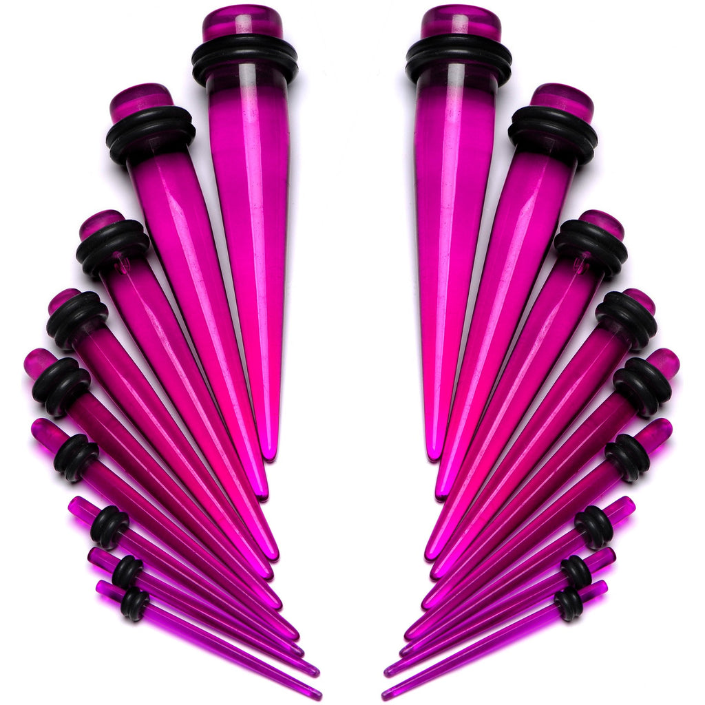 14 to 00G Fuchsia Acrylic Straight Taper Set 18 Piece Stretching Kit