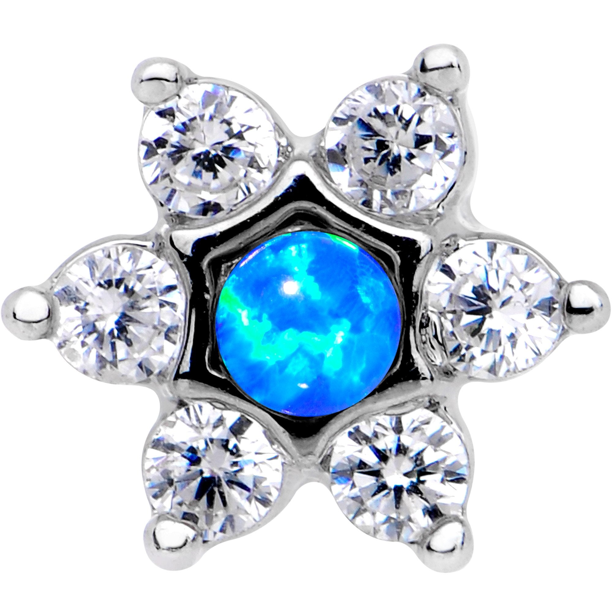 5/16 Blue Faux Opal Internally Threaded Star Flower Labret Monroe