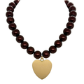 Burgundy Bubble Pearls With Large Matte Gold Heart Pendant