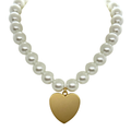 White Bubble Pearls With Large Matte Gold Heart Pendant