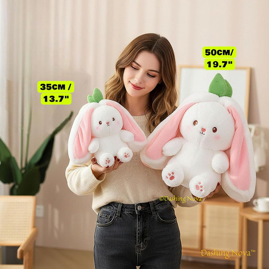 Reversible Strawberry Bunny Plush Toy Soft Polyester Stuffed Animal for Kids Hide and Seek Transforming Toy