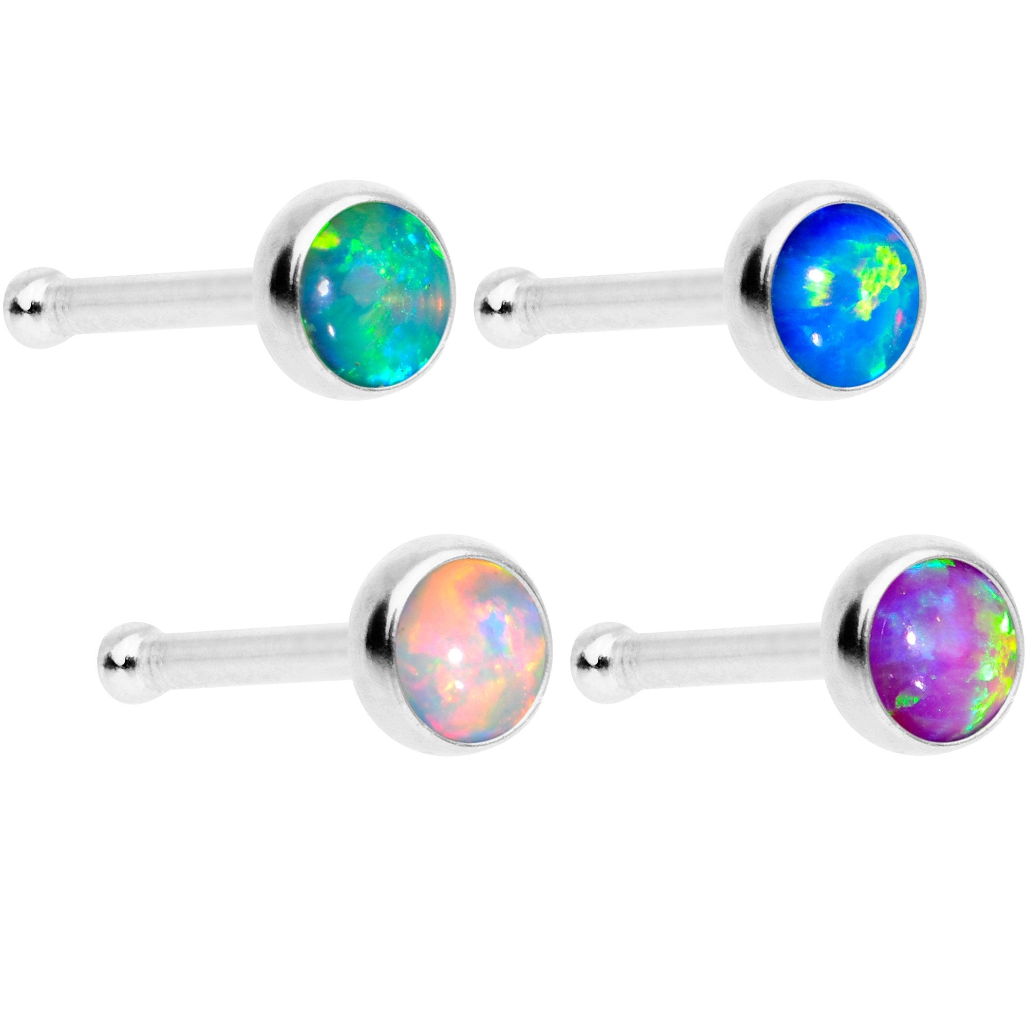 Multi Color 3mm Synthetic Opal Press Fit Nose Bone 4 Pack Set