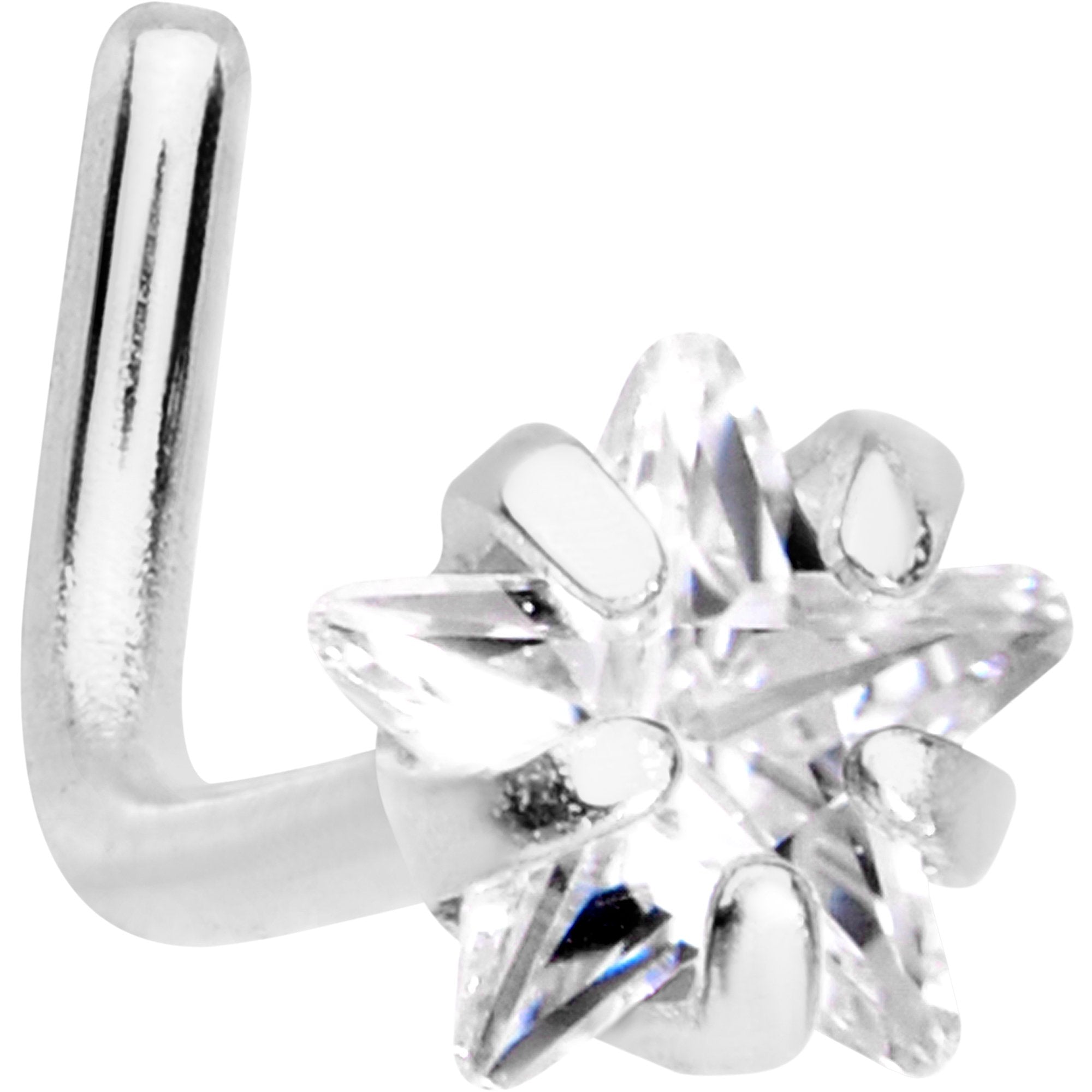 20G 1/4 Clear Star 3mm CZ Gem Steel L-Shape Nose Ring