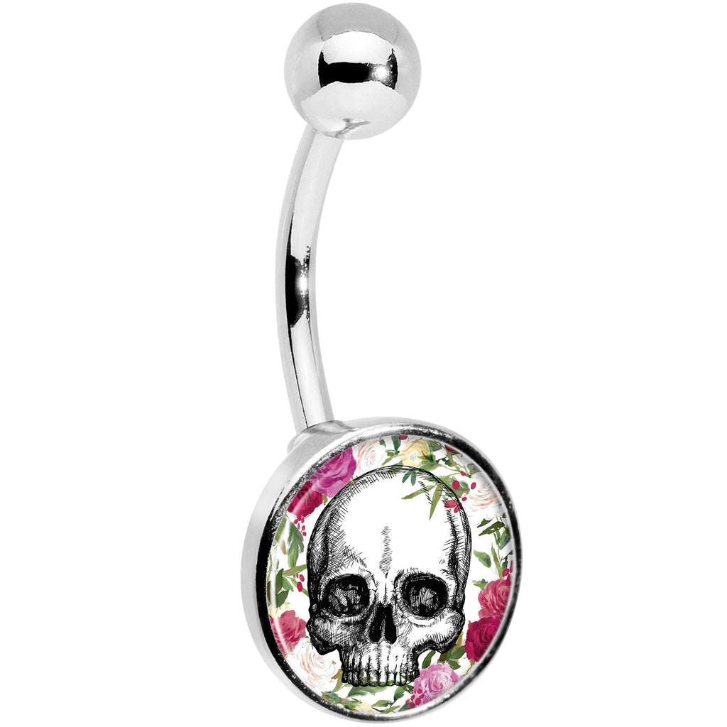 Floral Border Skull Belly Ring