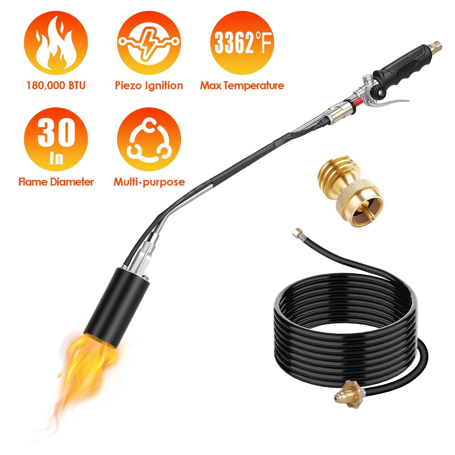 180,000 BTU Propane Weed Torch Heavy Duty Weed Burner Flame Weeder with 10FT Hose Piezo Ignition Adjustable Flame Control for Weeds Ice Snow Asphalt F