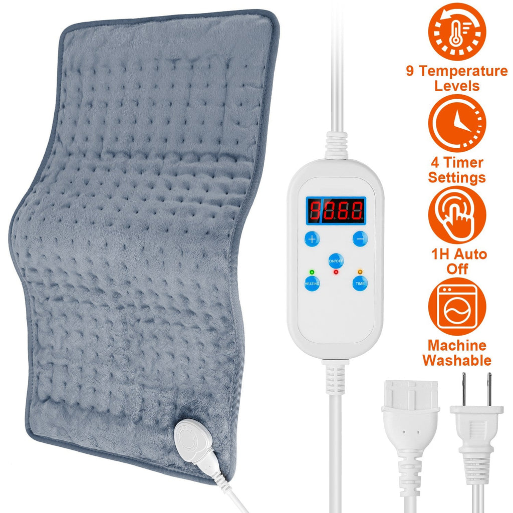 22.8x11.4” Electric Heating Pad for Shoulder Neck Back Spine Legs Feet Pain Relief w/ 9 Temperature Levels 4 Timer Modes