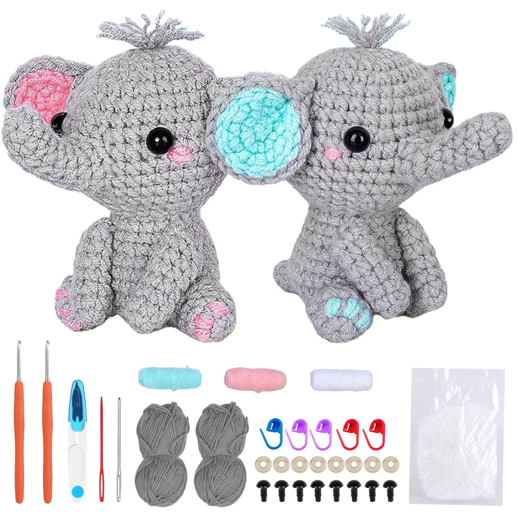 Elephant Crochet Kit Crochet Kit for Beginners DIY Knitting Supplies for Kids Adults 2 Types of Elephants