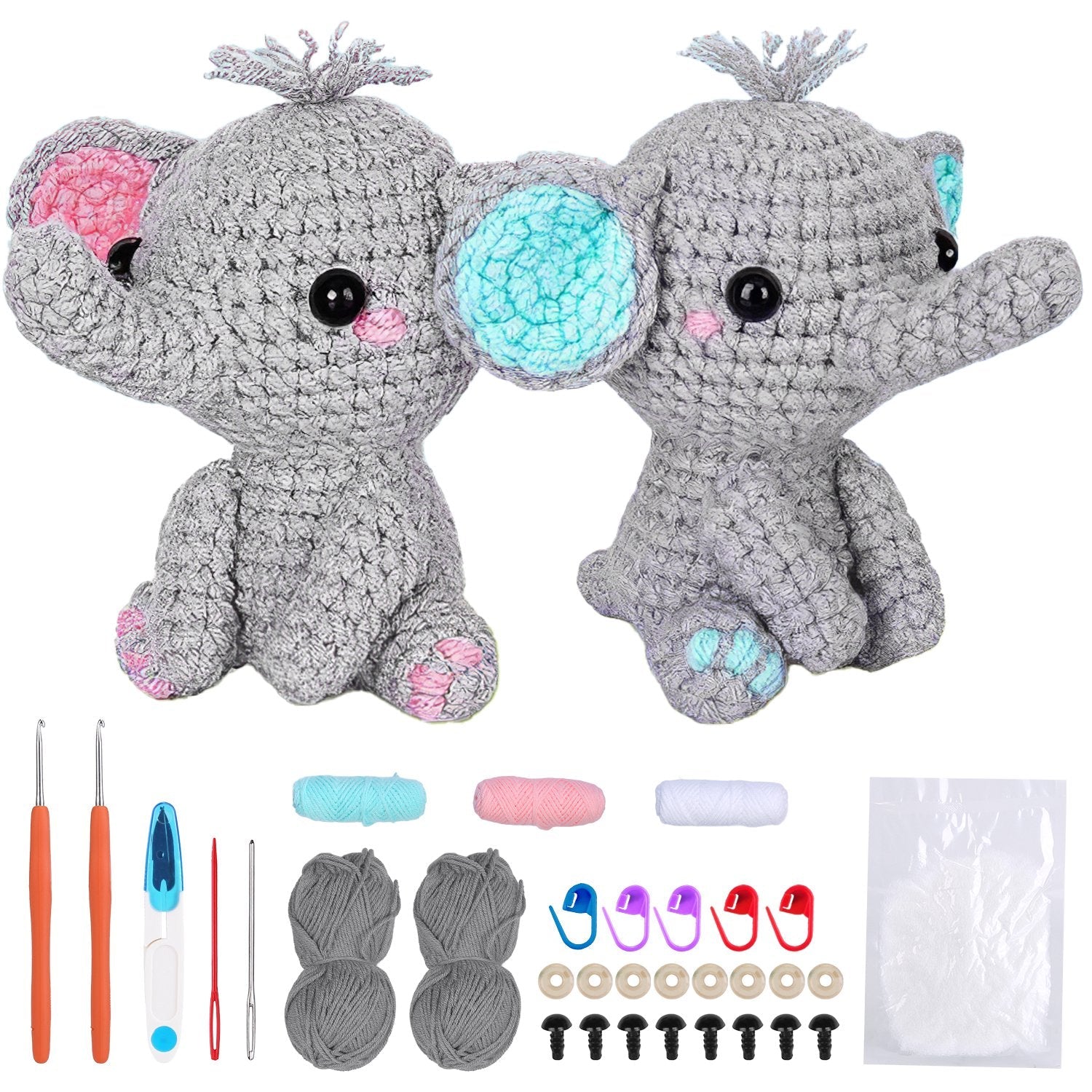 Elephant Crochet Kit Crochet Kit for Beginners DIY Knitting Supplies for Kids Adults 2 Types of Elephants