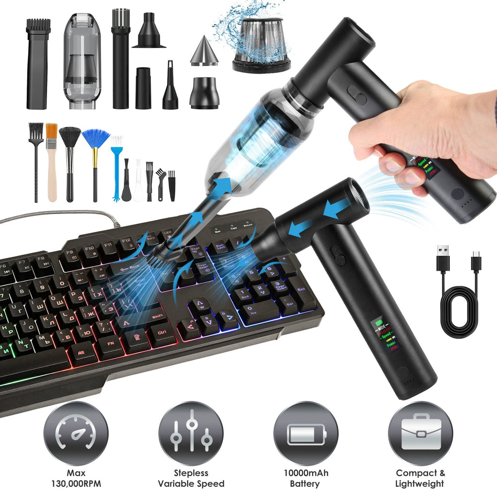 Compressed Air Duster Brushless Motor 130000RPM Stepless Variable Speed 1WmAh Battery Cordless Dust Blower Vacuum Cleaner Portable Jet Dry Blower for