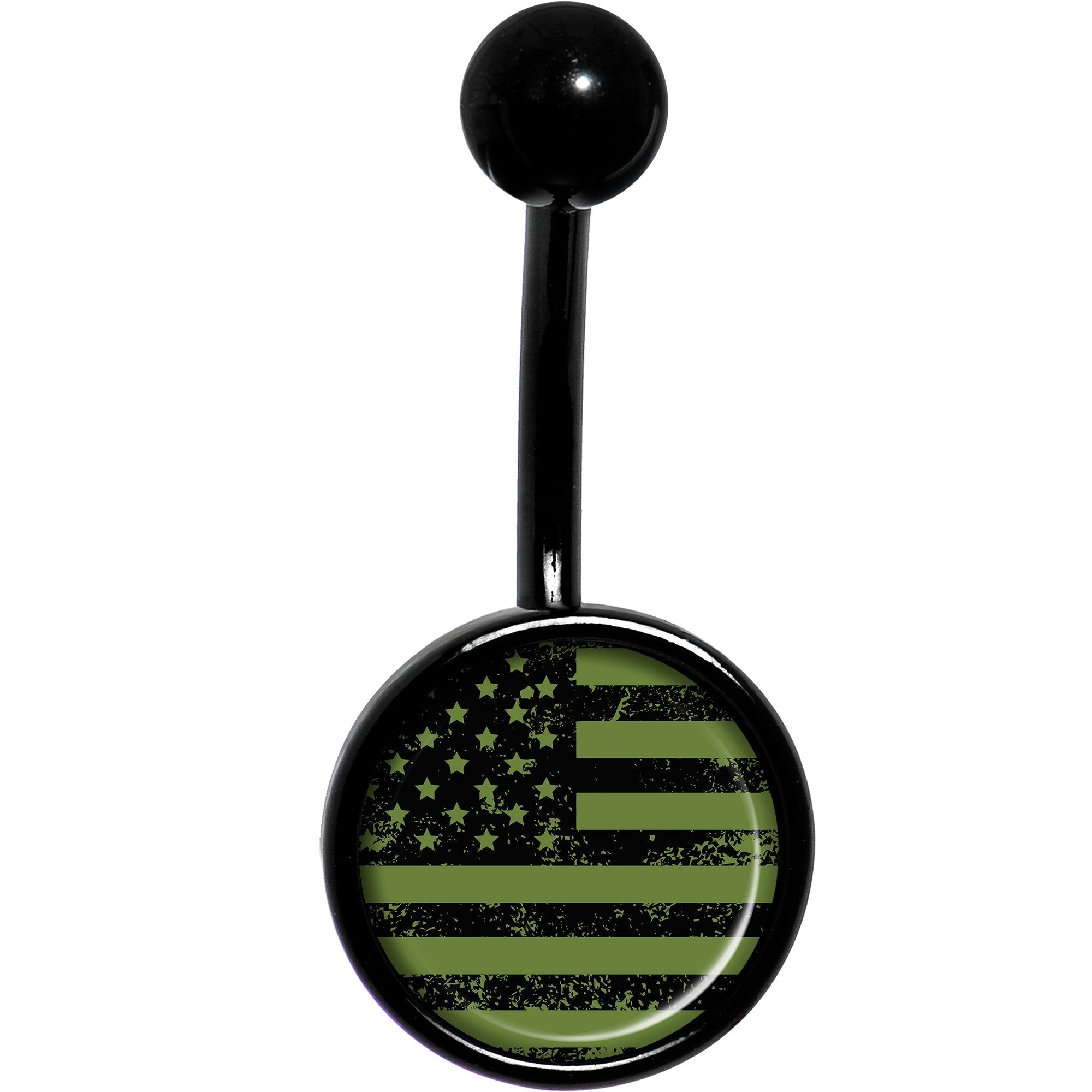 Green American Flag Black Belly Ring