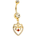 Clear Red CZ Gem Gold Anodized Bow Heart Dangle Belly Ring